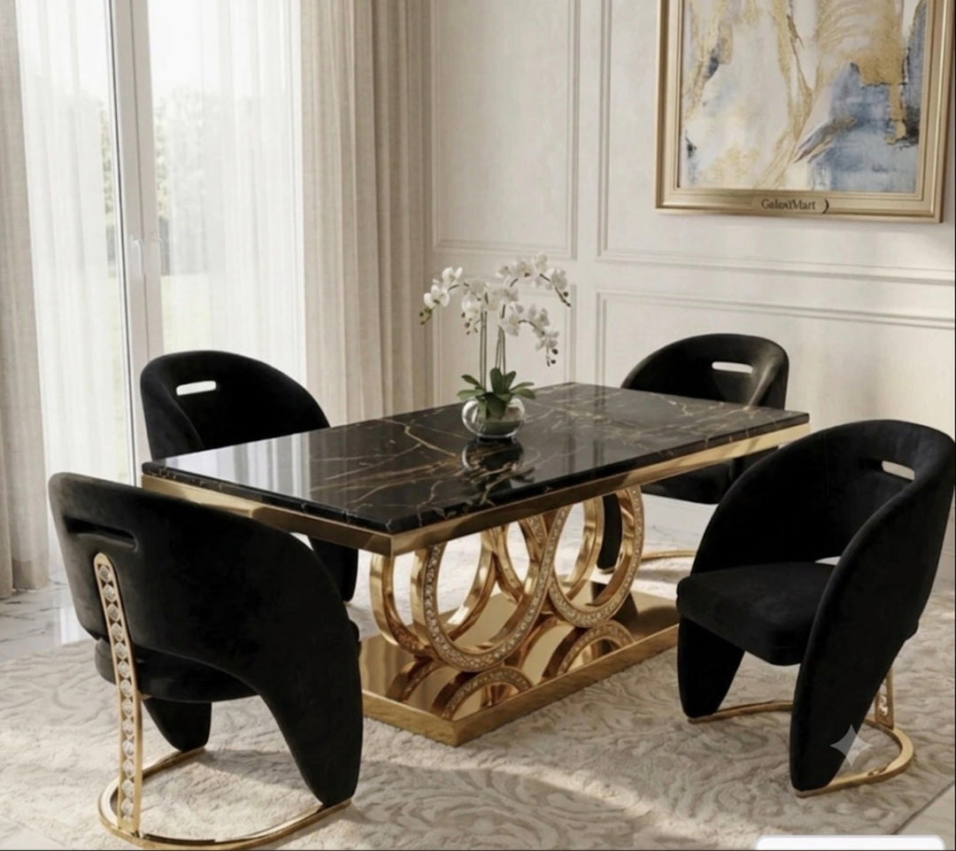 Crystal Dining Table 180cm with Rome Cream & Gold Dining Chairs | Luxury Dining Set UK