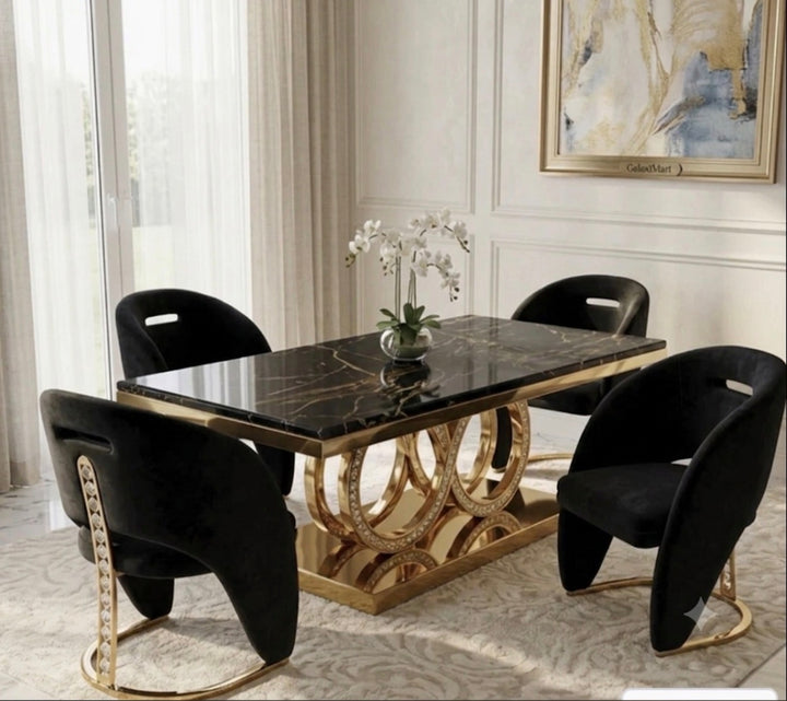 Crystal Dining Table 180cm with Rome Cream & Gold Dining Chairs | Luxury Dining Set UK