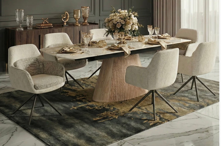 Marino Pandora Beige Extendable Dining Table 160-240cm with Florence 360° Beige Swivel Chairs | UK Home Furniture
