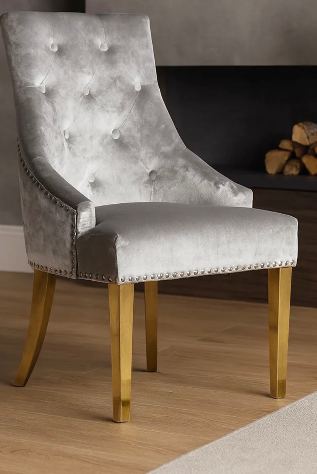 Majestic Light Grey Silver & Gold Dining Chair Lion Knocker| Set Of 2