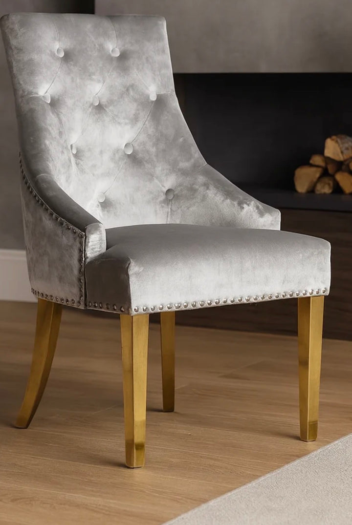 Majestic Light Grey Silver & Gold Dining Chair Lion Knocker| Set Of 2