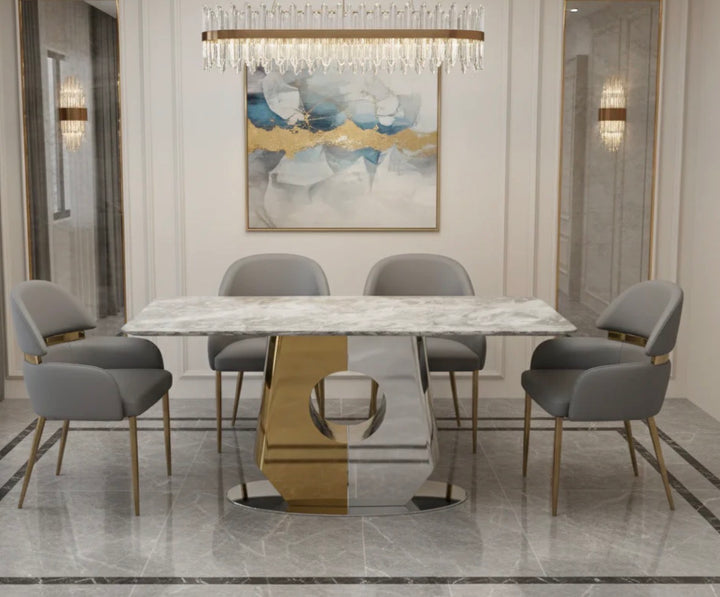 Madrid Grey and Gold Dining Table Set with Matching Dining Chairs – Luxury Modern Design