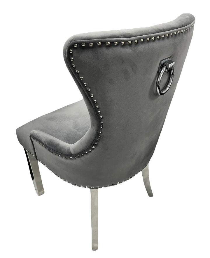 1.3M Chealse Round Marble Dining Set With Jessica Chairs Ring Knocker