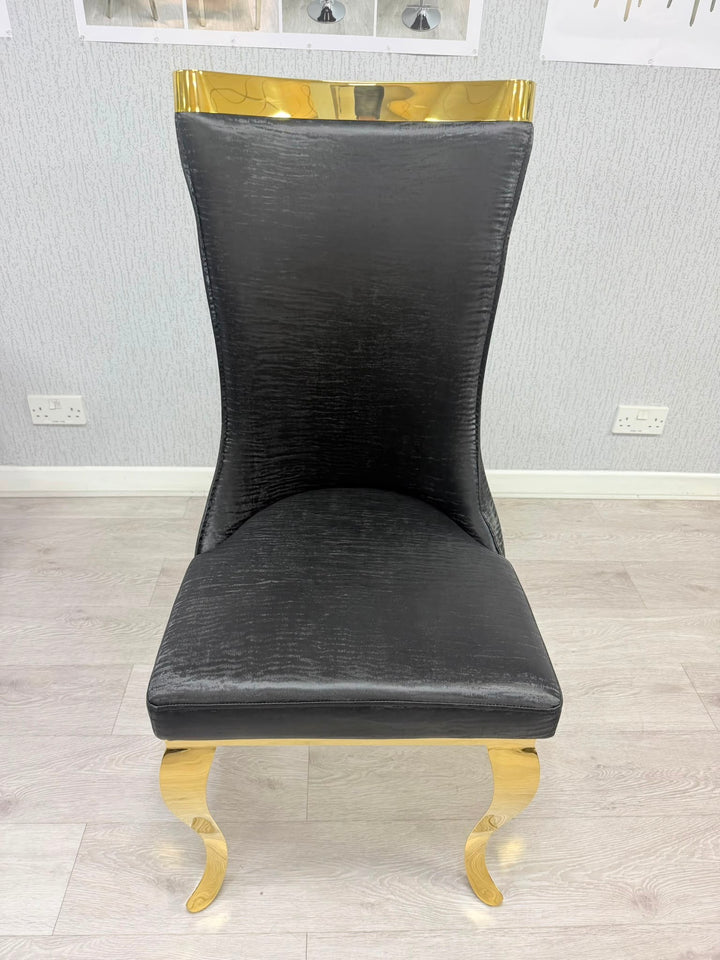 Louise Cream & Gold Marble Dining Table with Roxby Cream & Gold Dining Chairs