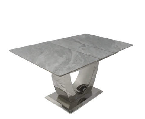 London Extending Grey Marble Dining Table 1.2M-1.5M And 1.6M-2M + Majestic Lion knocker Dining chairs