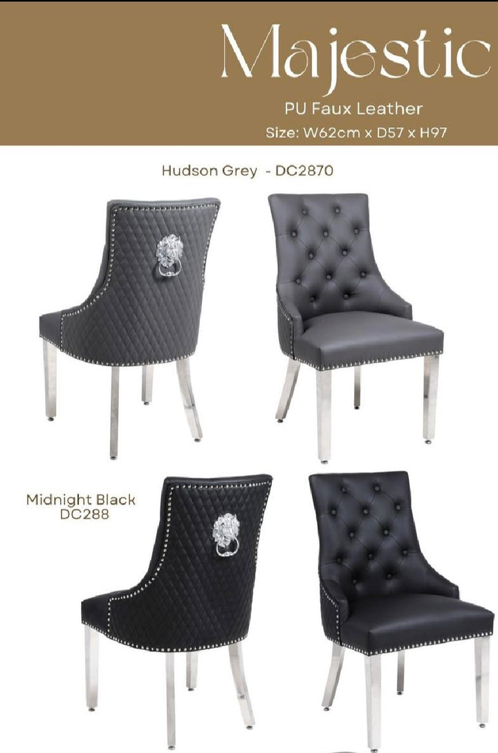 Rose 180cm Grey Marble Dining Table With Lion Knocker Dining Chairs