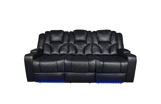 AMSTERDAM 3+2 TOP GENUINE LEATHER ELECTRIC LED RECLINING SOFA – BLACK