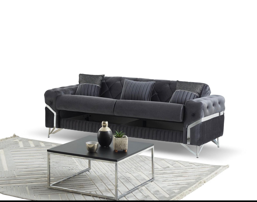 Marbela Dark Grey Turkish Sofa Bed Set – 3 Seater & 2 Seater – UK Living Room Furniture