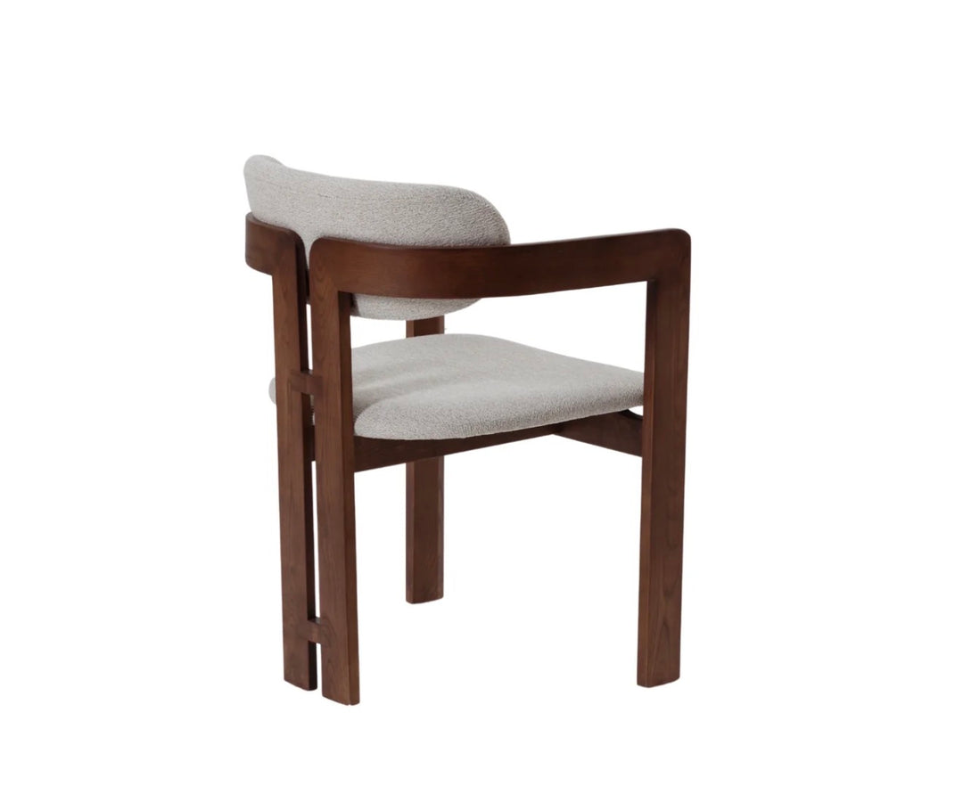 Claria Walnut Dining Chair in Oatmeal Boucle – Wooden Frame Upholstered Seat