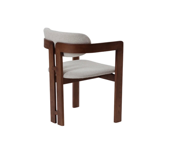 Claria Walnut Dining Chair in Oatmeal Boucle – Wooden Frame Upholstered Seat