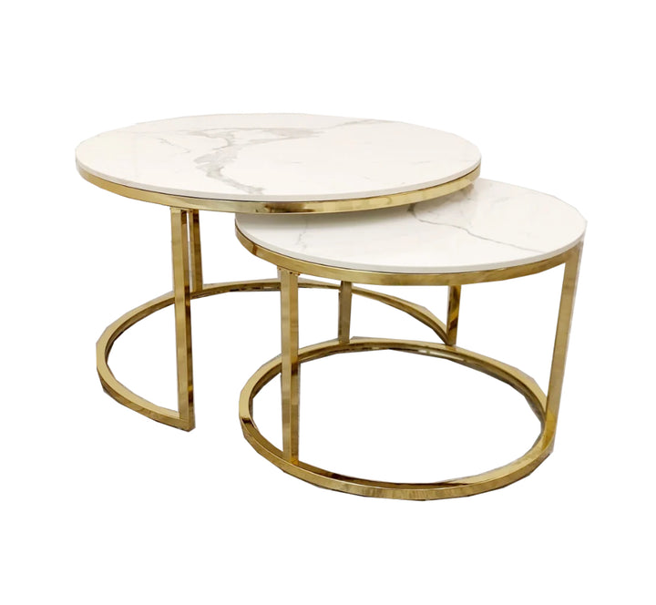 Round Coffee Table Gold  with Polar White Sintered Stone Tops