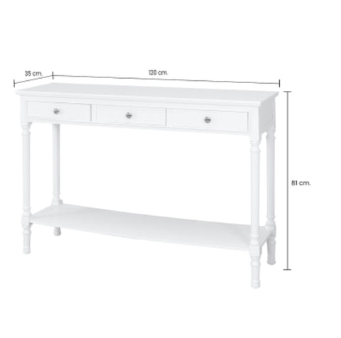 Delta Large 3 Drawer Console Table White - Ball Handle