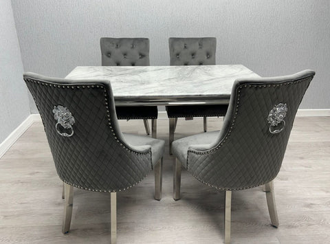 Louis Marble Dining Table + Majestic Lion Knocker Chairs