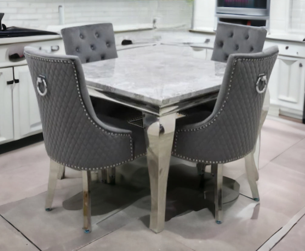 Louis 1M Square Dining Table + 4 Majestic Dining Chairs Ring Knocker