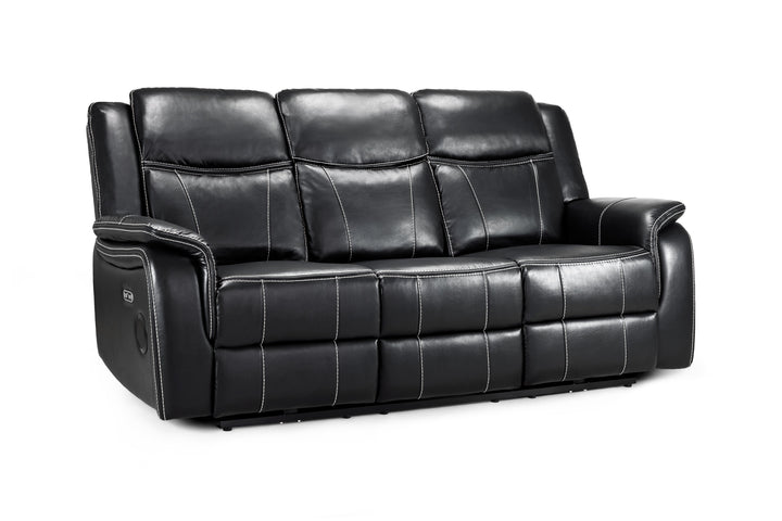 Galaxy Tech Electric Recliner 3 Seater Black Leather