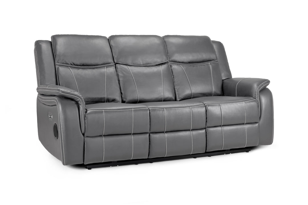 Galaxy Tech Electric Recliner 3 Seater Grey Leather
