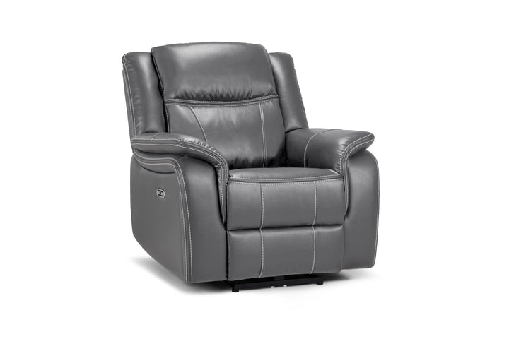 Galaxy Tech Electric Recliner Armchair Grey Leather