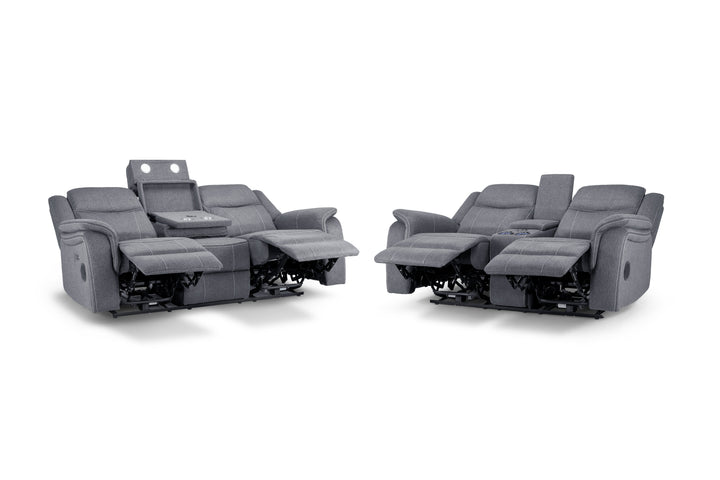 Galaxy Tech Electric Recliner Sofa Grey Fabric 3+2 Set