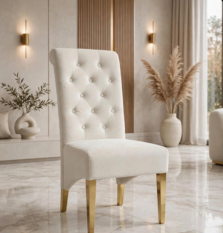 Cream and Gold knocker chair 
High back chair 