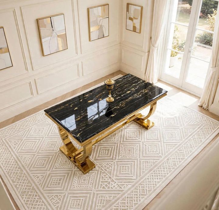     200cm black and gold marble dining table