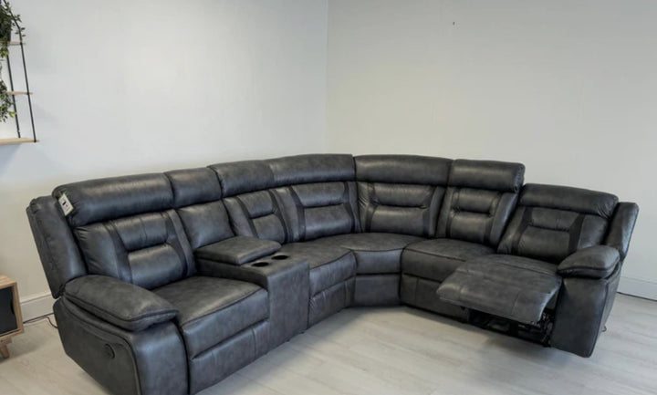 ELECTRIC RECLINER SOFA CORNER - Tech Fabric Sofa GREY WITH BLACK TRIM