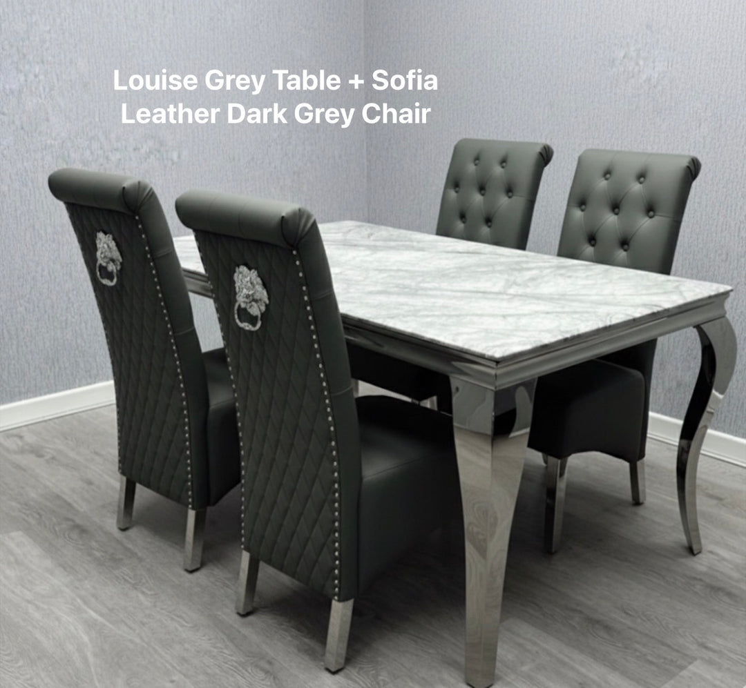 Grey Marble Dining Set 
Grey marble dining table
Leather Dark Grey chairs 