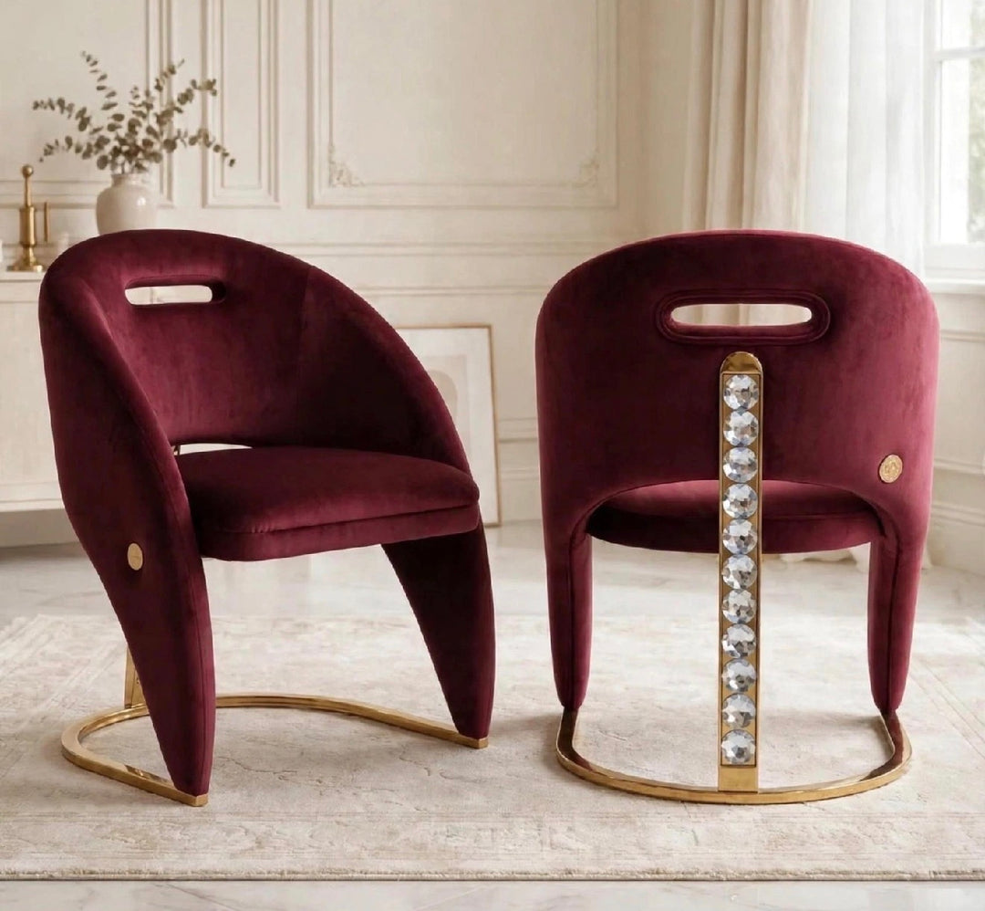 1.6M & 1.8M | Crystal Gold Dining Table with Rome Maroon & Gold Dining Chairs - Luxury Marble Dining Set