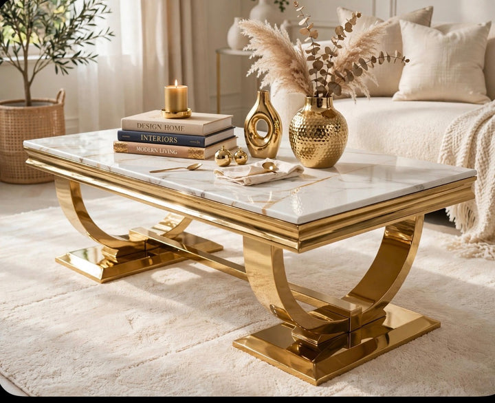 Arianna Gold Coffee Table | Luxury Gold Base Living Room Table UK