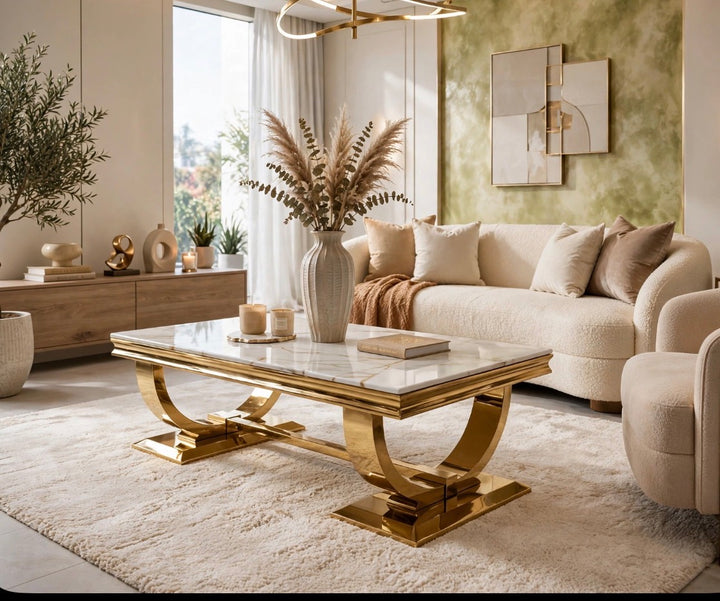 Arianna Gold Coffee Table | Luxury Gold Base Living Room Table UK