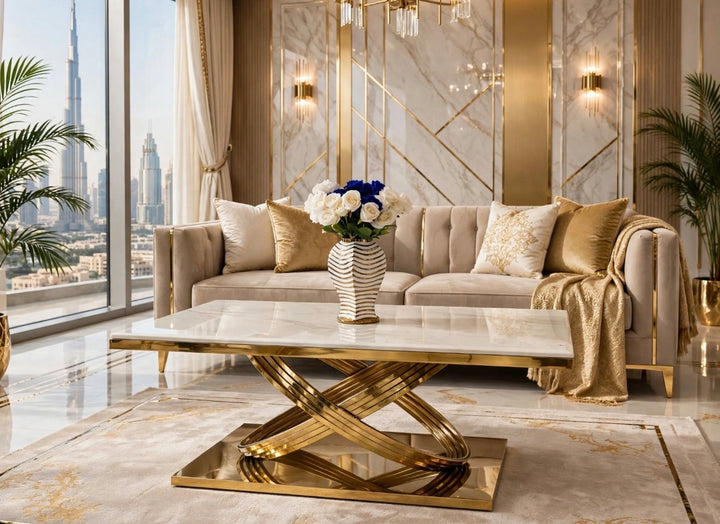 Rose Cream and Gold Coffee Table – Luxury Modern Design