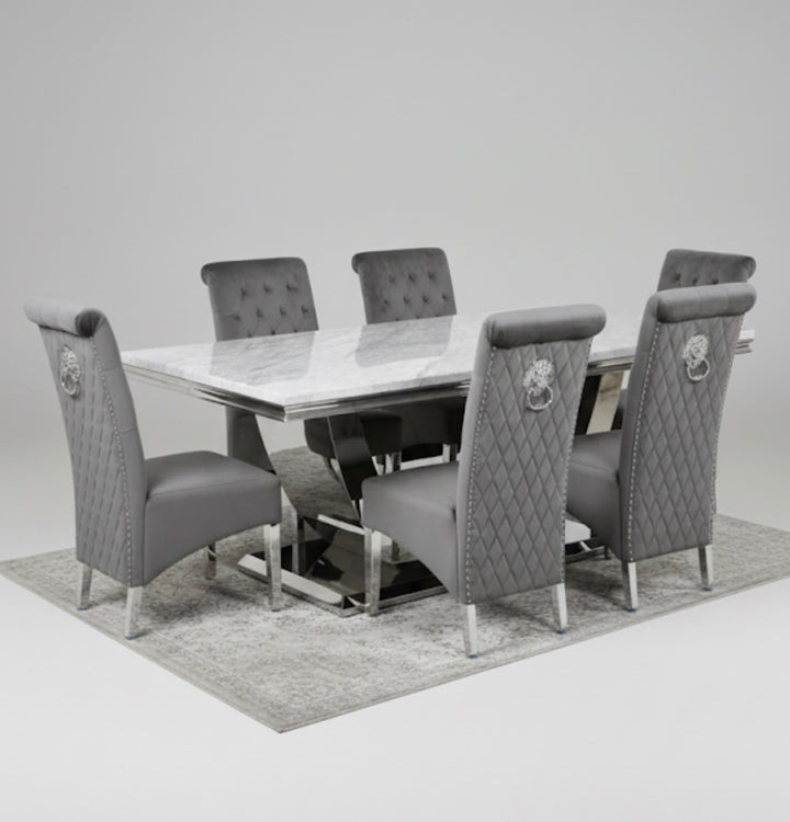 London Grey Marble Dining Table With Sofia Dark Grey Chairs
