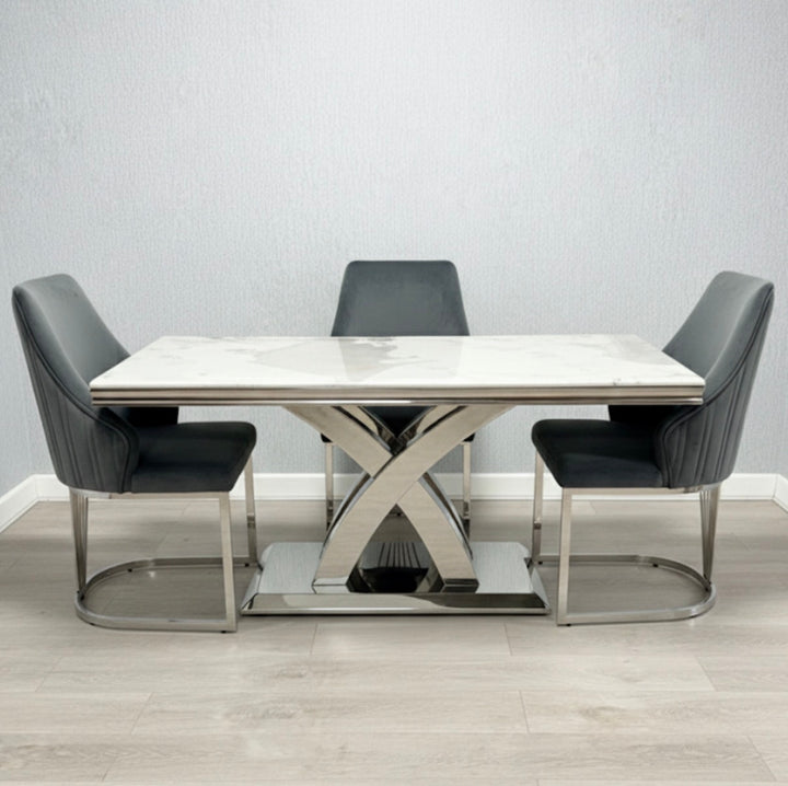 1.8M Milan Dining Table With Milan Dark Grey Velvet Dining Chair
