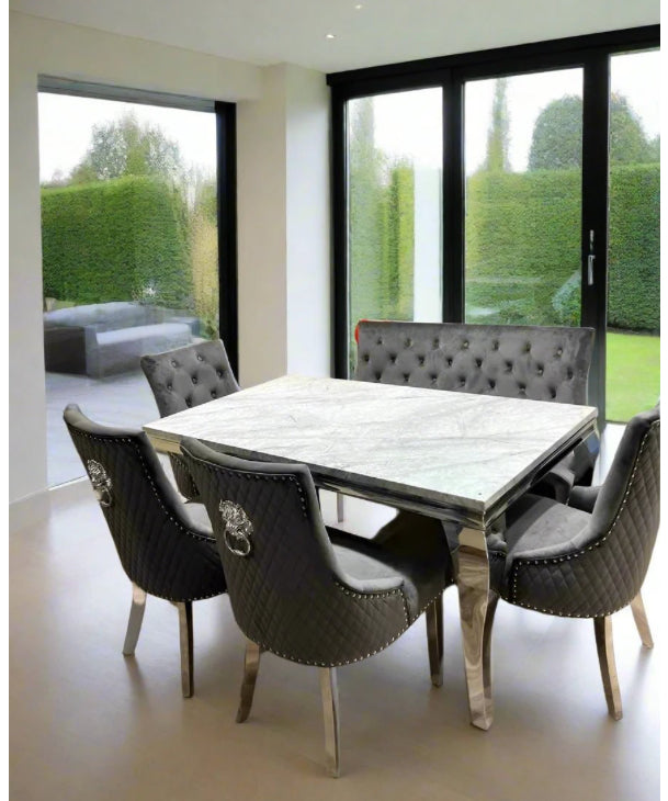  Louise Grey Dining Table  + 4 Majestic Grey Chairs And Bench