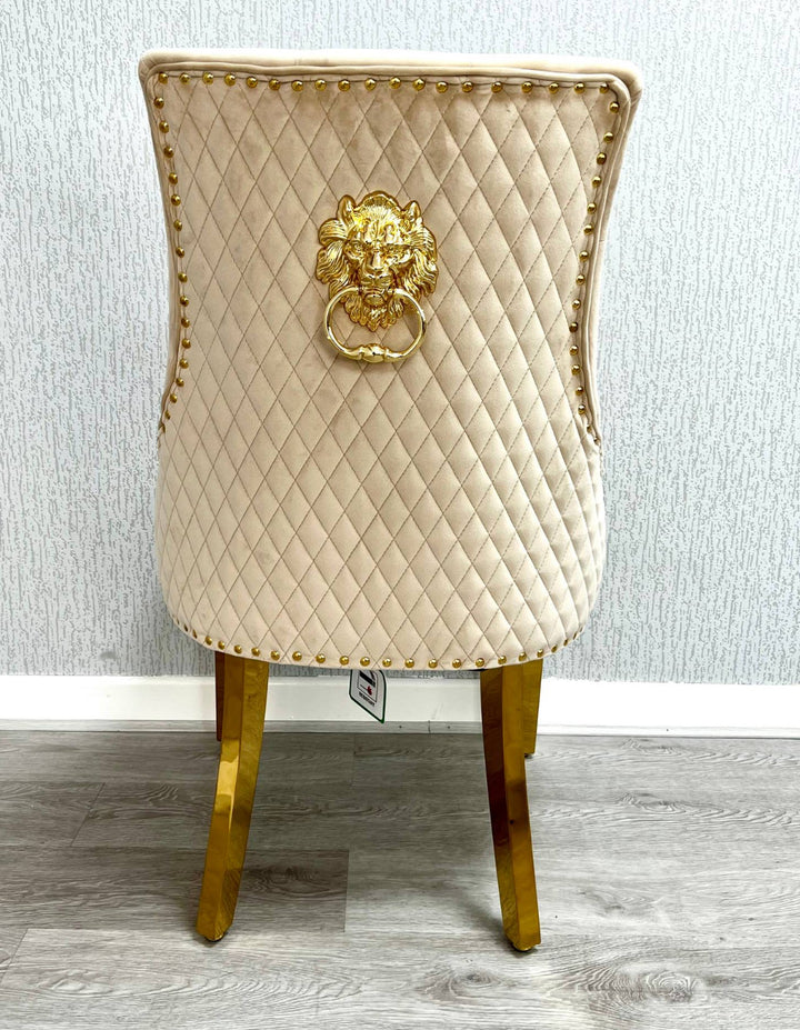 Mink and Gold Chairs lion knocker 
Mink gold chair 