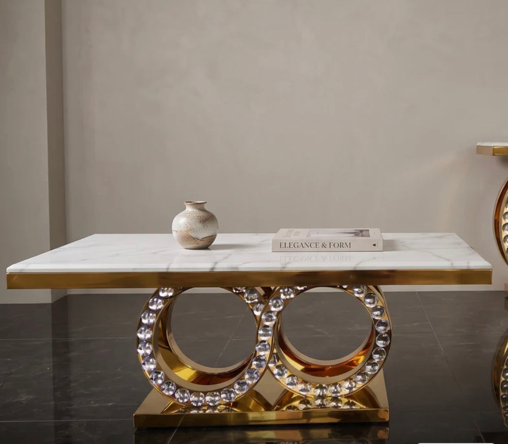 Cream Crystal Marble Coffee Table – Luxury Modern Living Room Table