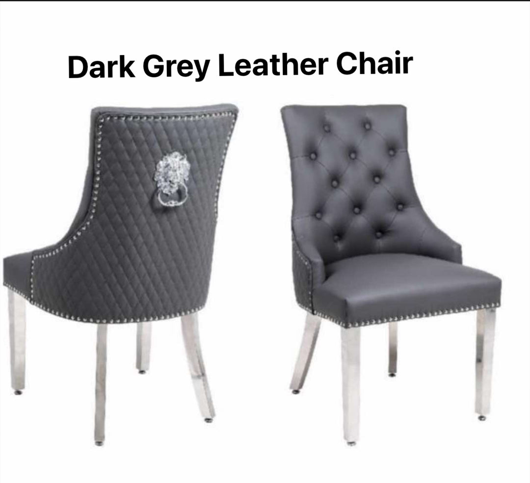dark gery leather chair font and back design view