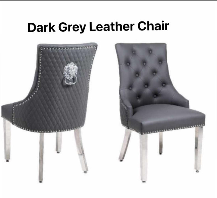 dark gery leather chair font and back design view