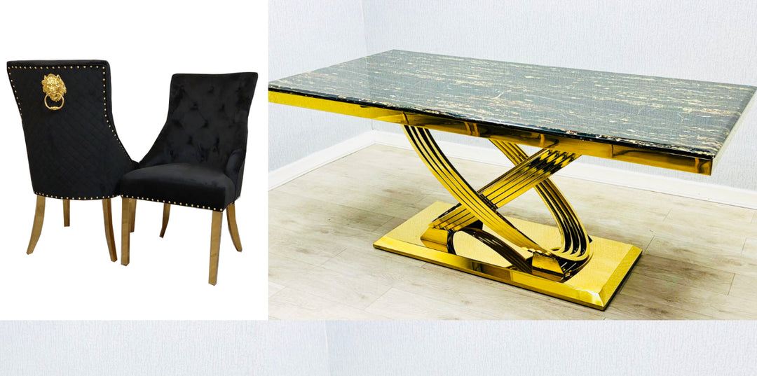 Rose 1.8M Black And Gold Dining Table 