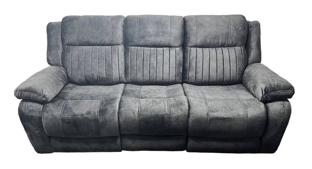 A gray electric recliner sofa with USB port, showing a 3-seater configuration.