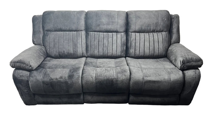 A gray electric recliner sofa with USB port, showing a 3-seater configuration.