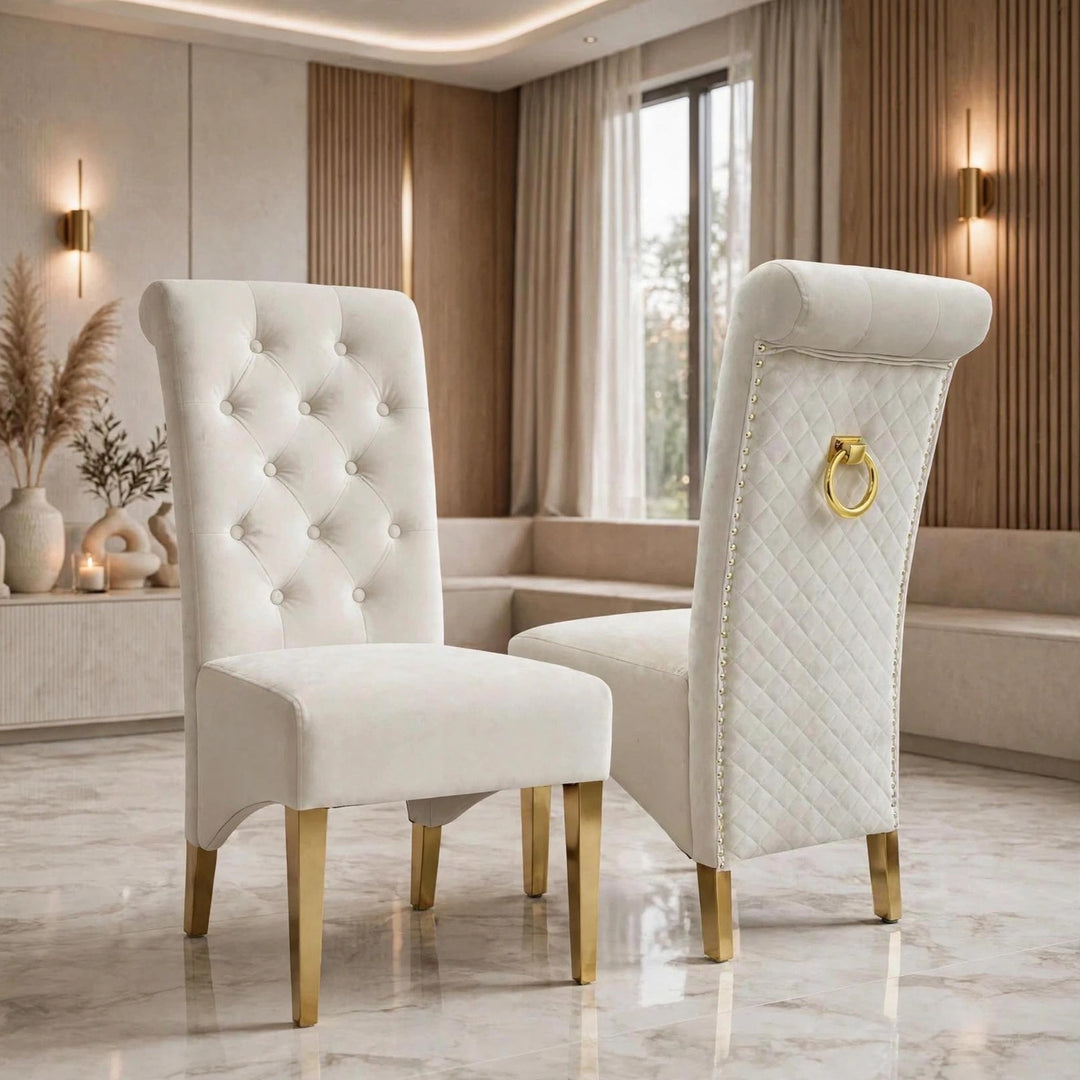 Cream and Gold Dining Chairs 