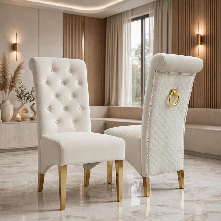 Cream and Gold Dining Chairs 
