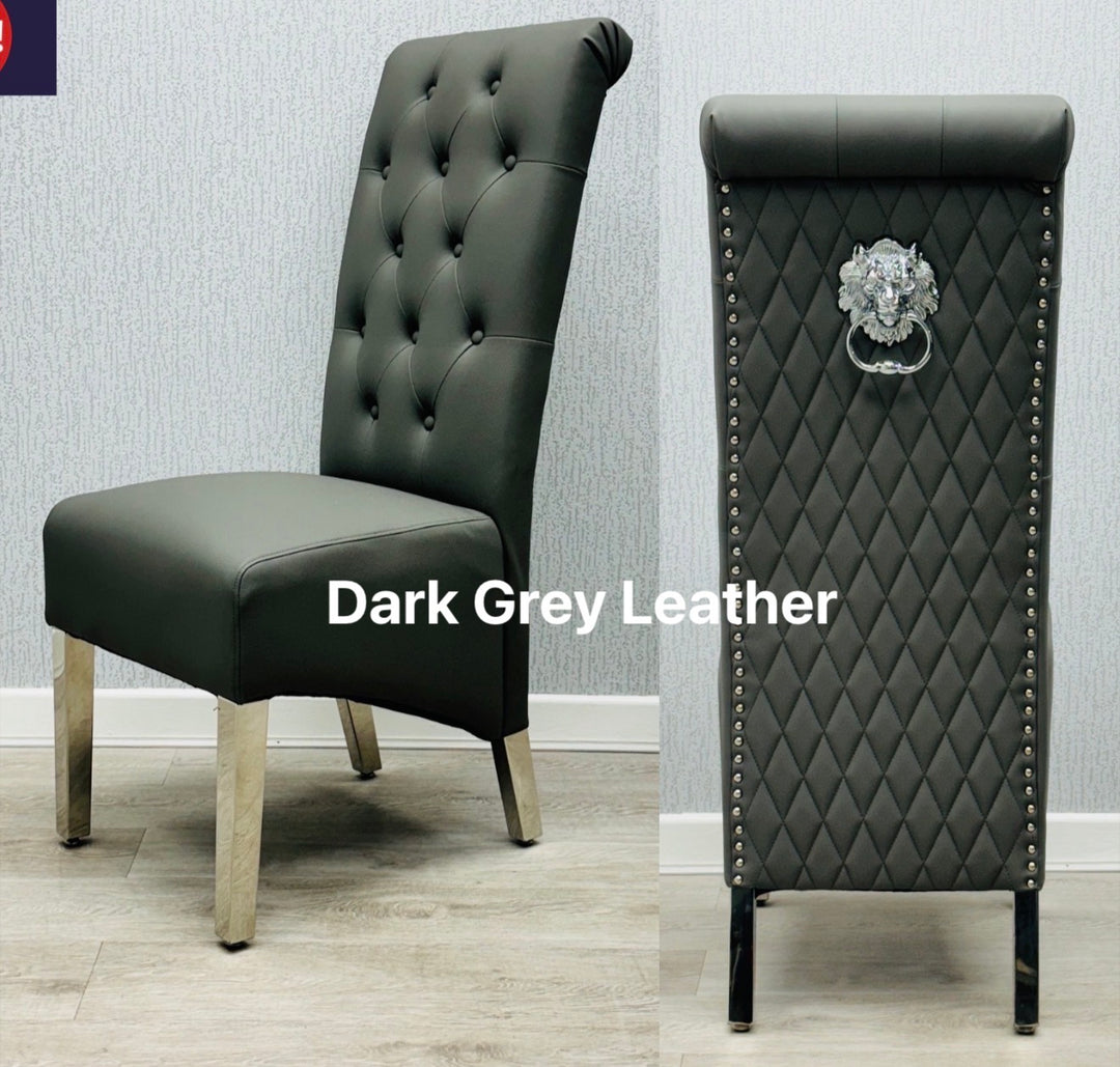 Dark Grey Leather chair 
Leather Chair 
Lion knocker leather chair 

