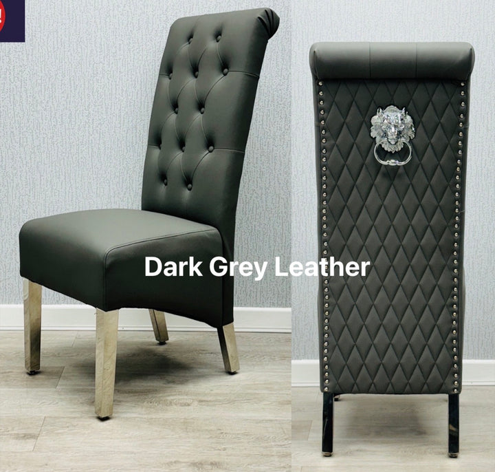 Dark Grey Leather chair 
Leather Chair 
Lion knocker leather chair 
