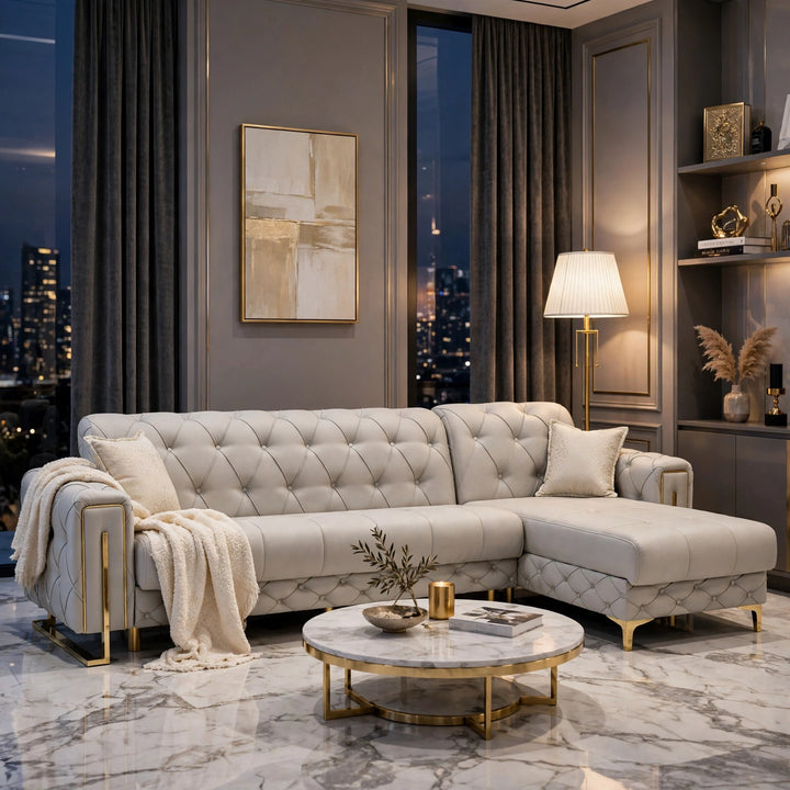 Corner sofa 
Turkish corner Sofa 
Cream and Gold Sofa 