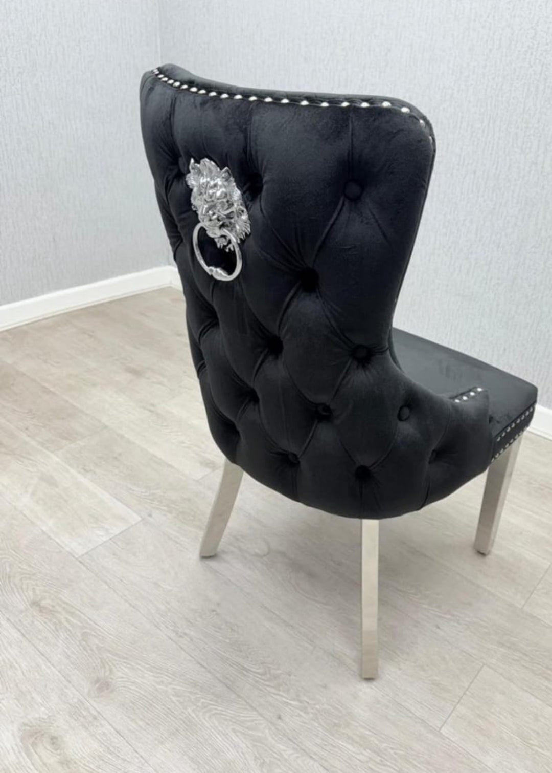  a Victoria Black  Dining Chairs that leg color is silver and seat color is black looks like premium 