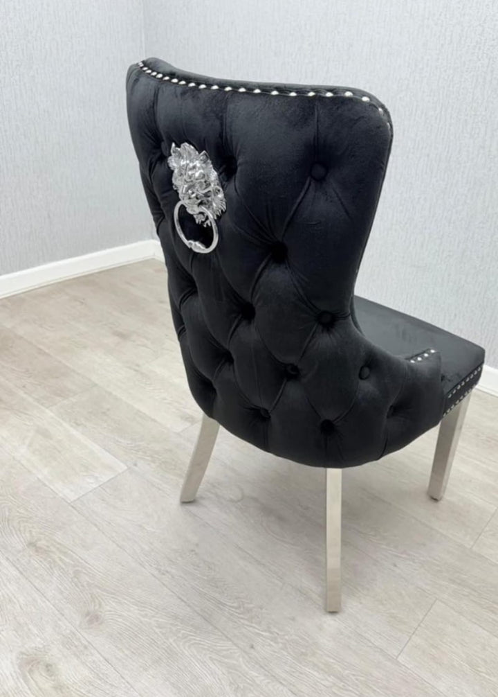  a Victoria Black  Dining Chairs that leg color is silver and seat color is black looks like premium 