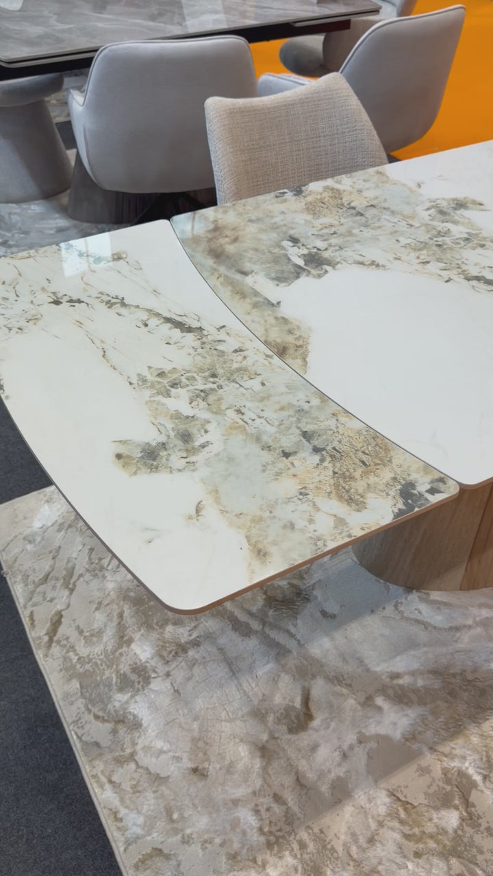 Marino Pandora Beige Extendable Dining Table 160-240cm with Tuscany Beige Velvet 360° Swivel Chairs