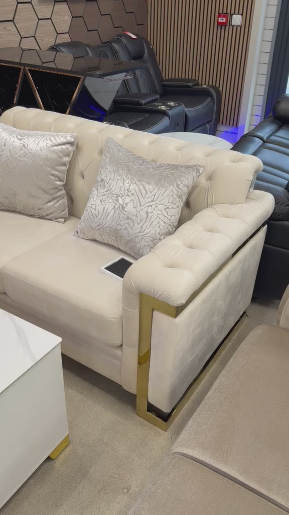 Sally Cream & Gold Sofa 3 Seater