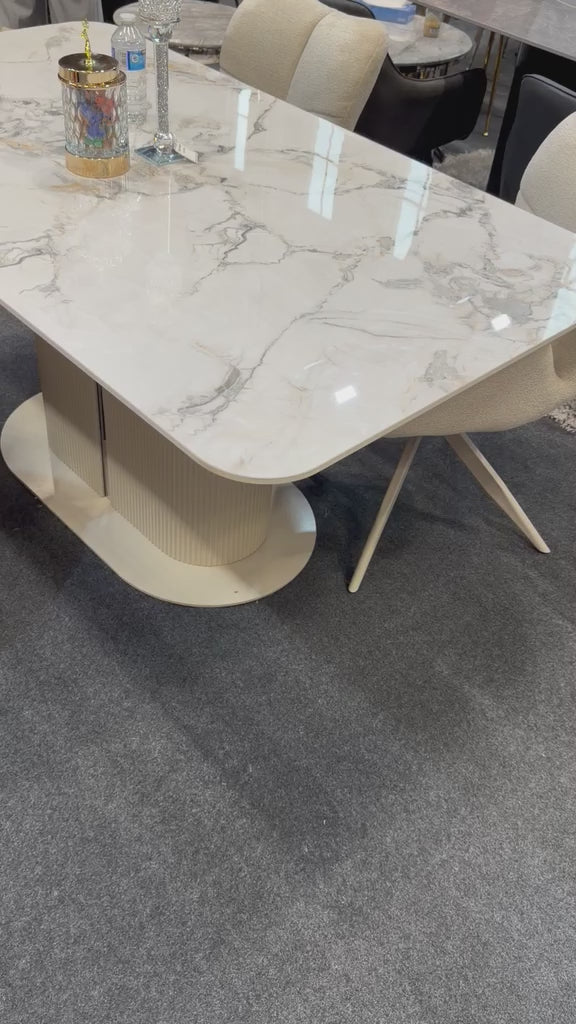 Alsager Cream Ceramic Dining Table with Cambridge Beige Dining Chairs – Modern 4 & 6 Seater Dining Set